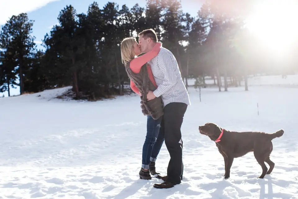 snowy engagement session