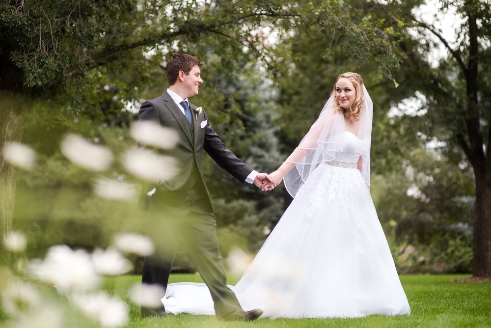 bride and groom flower portrait