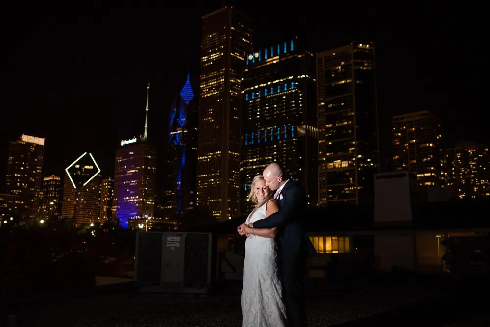 nighttime wedding portraits in Chicago