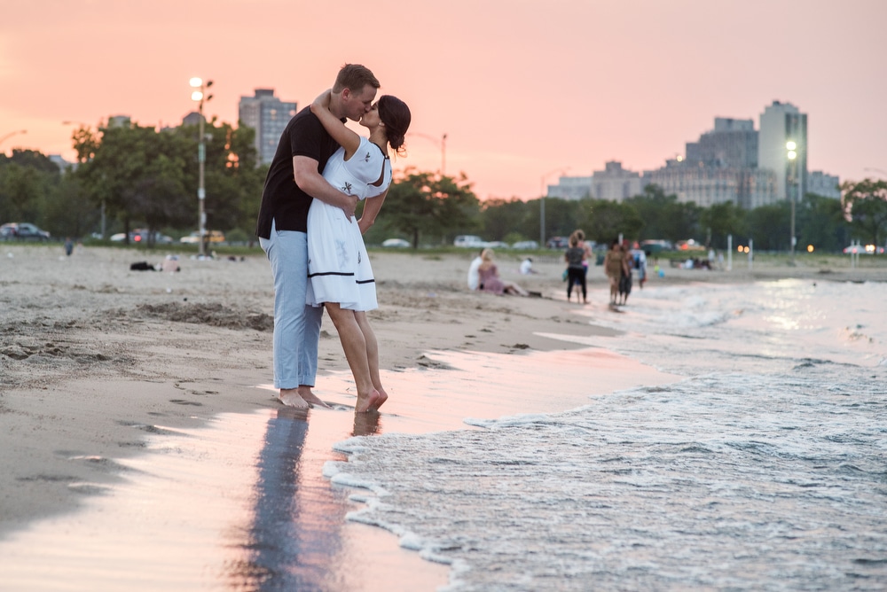 sunset at North Beach for engagement portraits